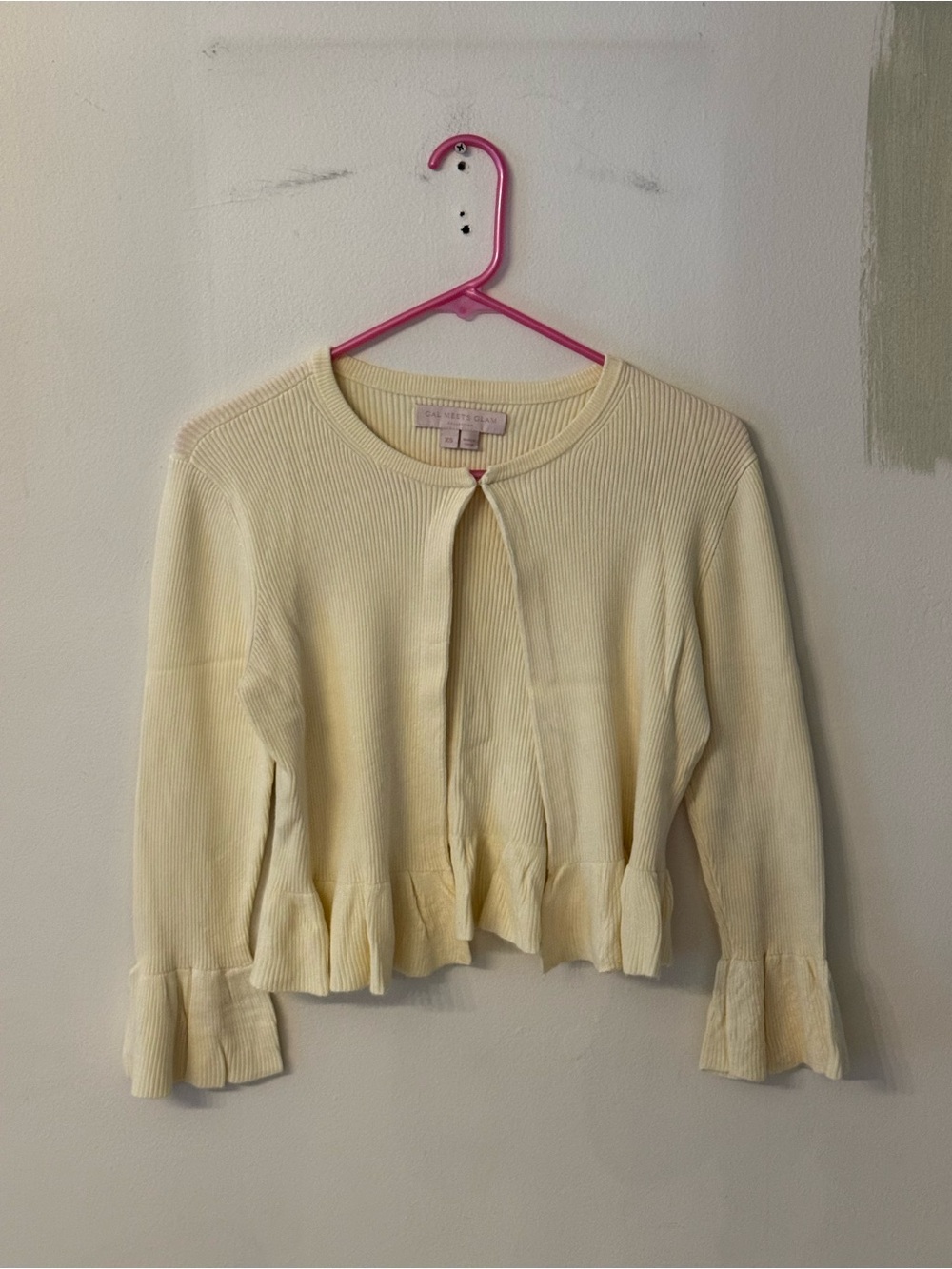 Gal Meets Glam Baby Yellow Ruffled Hem Women's Sweater Cardigan